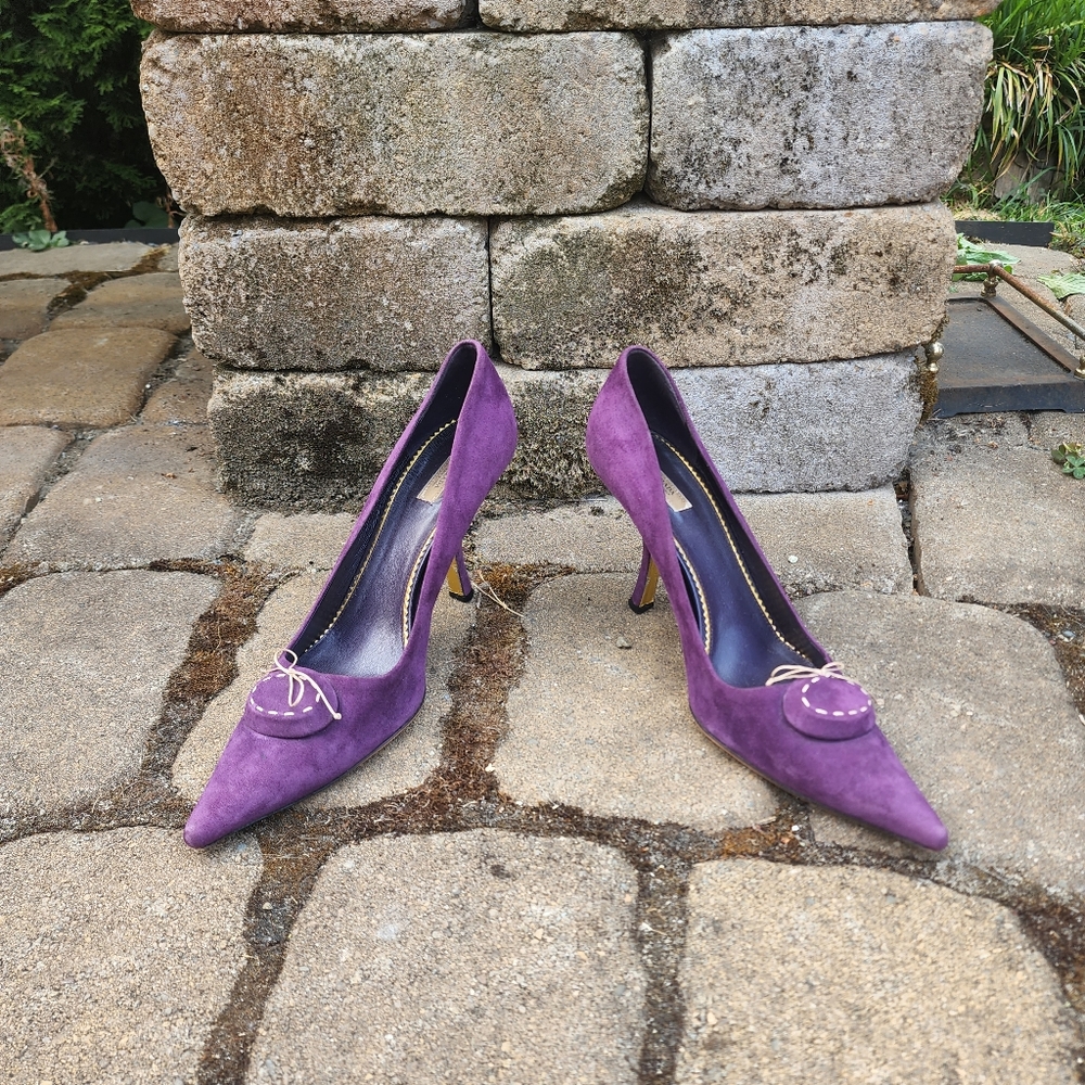 Prada Purple Leather Suede Pumps Size 40  US 10 Premier made in Italy 🇮🇹